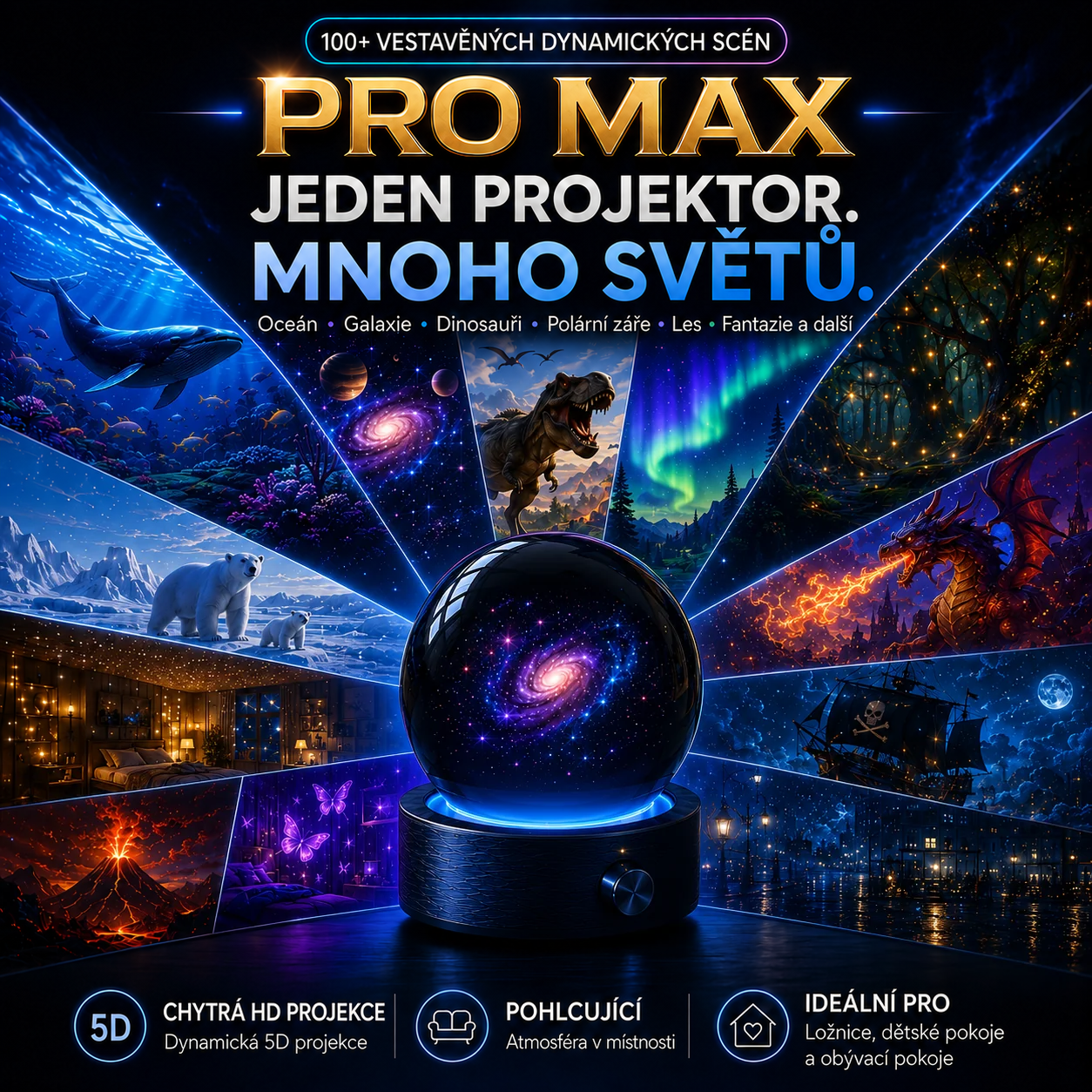 BVJ® 2026 PRO MAX 5D chytrý projektor světů 🌎 Vytvořte více než 100 pohlcujících světů s Bluetooth ovládáním a zvukovými efekty