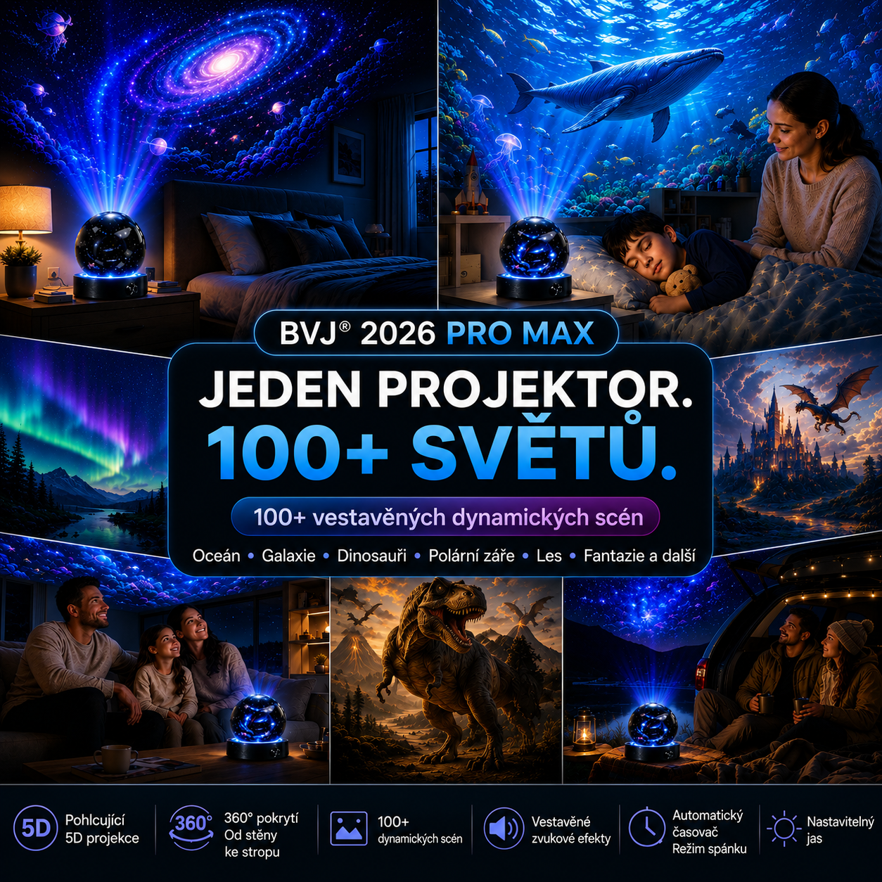 BVJ® 2026 PRO MAX 5D chytrý projektor světů 🌎 Vytvořte více než 100 pohlcujících světů s Bluetooth ovládáním a zvukovými efekty